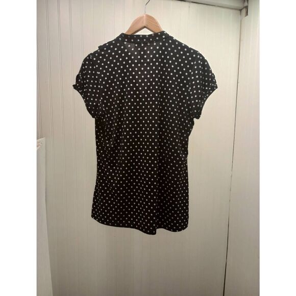 Retro, vintage button down. Ruffled black polka dot blouse size large - Picture 3 of 7
